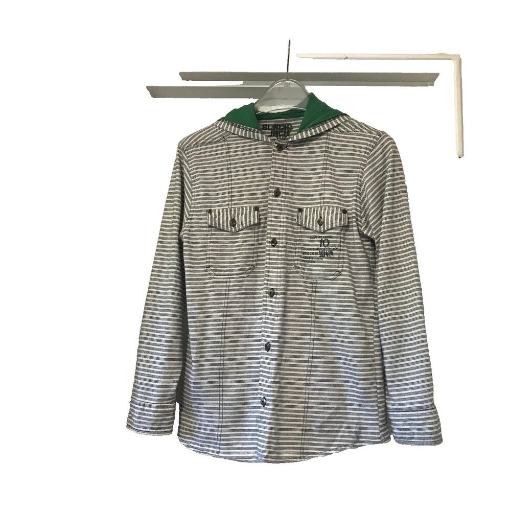Black Jack Striped Button up Cardigan Hoodie Long Sleeves Pockets Large